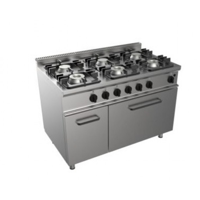 Cucina A Gas 6 Fuochi CI Modello RisCu054 Con Forno A Gas Statico GN 2