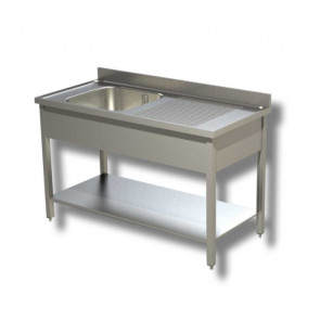 Stainless steel sink with one tub on legs with bottom shelf and drainer Model G1VGS/D116