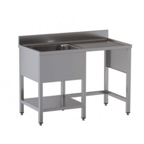 Stainless steel sink with one tub with drainer on legs with bottom shelf and with hollow for dustbin Model GPD/S127