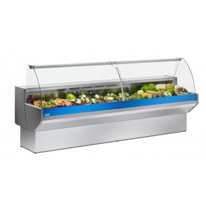 Refrigerated food counter for deli cheese and gastronomy Zoin Model Patagonia PY104PSCG Curved glass Ventilated refrigeration with storage Built-in group