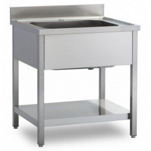 Stainless steel sink with one tub on legs with bottom shelf Model G1V087