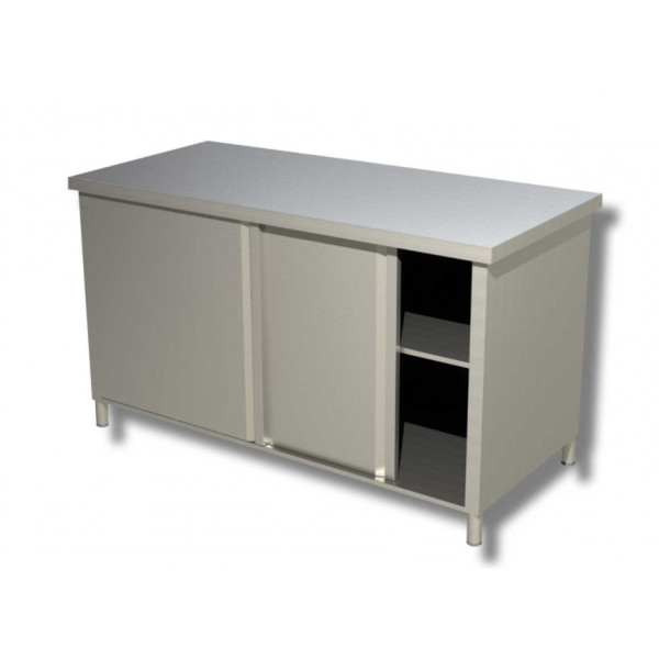 Stainless steel cabinet table with sliding doors on both sides Without upstand Model AP107