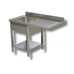 Stainless steel sink with one tub with drainer on legs with bottom shelf and with hollow for dishwasher Model GLS/D146