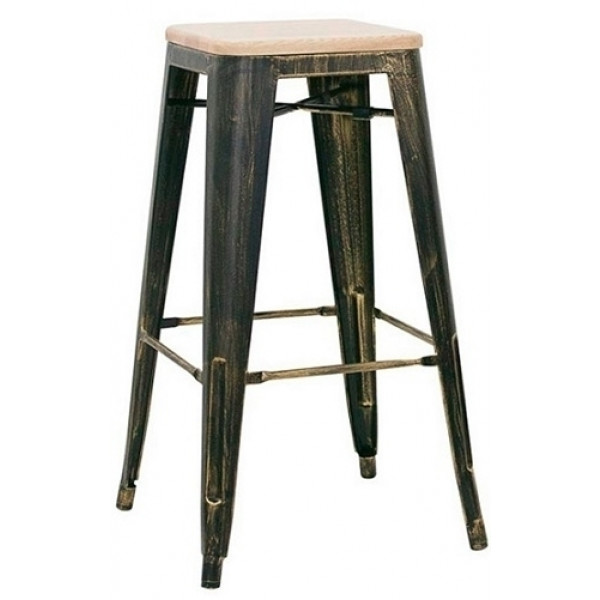 Stackable indoor stool TESR Metal frame brush painting Antique look Wood seat Model 1078-MC012DW