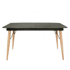 Indoor table TESR Metal and rubber wood frame, 10,5 mm stone glass top and extension. Model 1445-A75G