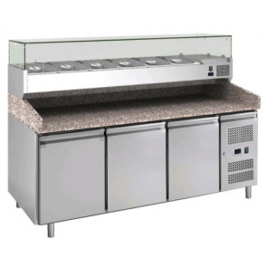 Tavolo refrigerato/Banco Pizza TN con vetrina porta ingredienti Modello PZ3600TN38-FC in acciaio inox AISI 210 Ventilato 3 porte refrigerate