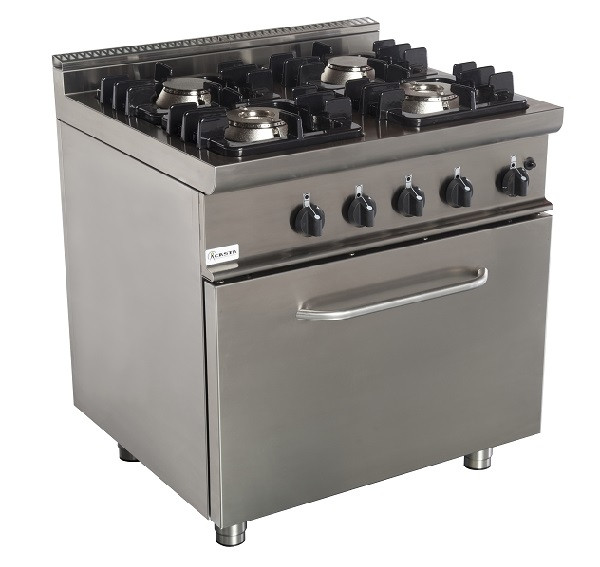 Cucina a gas 4 Fuochi CI Modello RisCu047 con Forno elettrico statico GN 2/1  cm L 68,5 x P 53 x 35 H Potenza Gas 18 kW