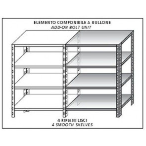 Scaffali inox a bullone IXP 4 ripiani lisci Elemento componibile Da aggiungere ad elemento già esistente NON UTILIZZABILE DA SOLO Finitura lucida Modello SC320LC