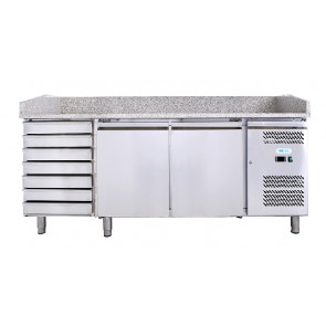 Banco Pizza refrigerato ForCold Modello G-PZ2610TN-FC in acciaio inox AISI 201 Ventilato 2 porte refrigerate + 1 cassettiera neutra con 7 cassetti