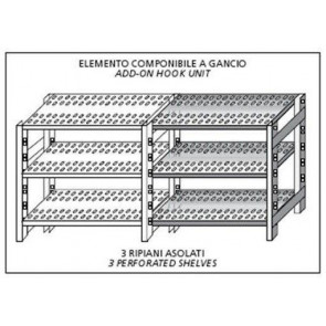 Scaffali inox a gancio IXP 3 ripiani forati Elemento componibile Da aggiungere ad elemento già esistente NON UTILIZZABILE DA SOLO Finitura lucida Modello SC615FCG