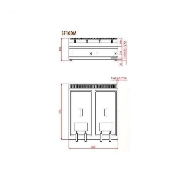 Friggitrice a Gas da Banco Doppia Vasca SF10DM - Capacità lt 10 + 10 -  Prod/24H Kg 12 +12